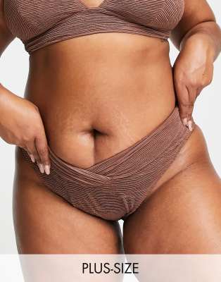 Ivory Rose Plus crinkle high waist high leg bikini brief in brown