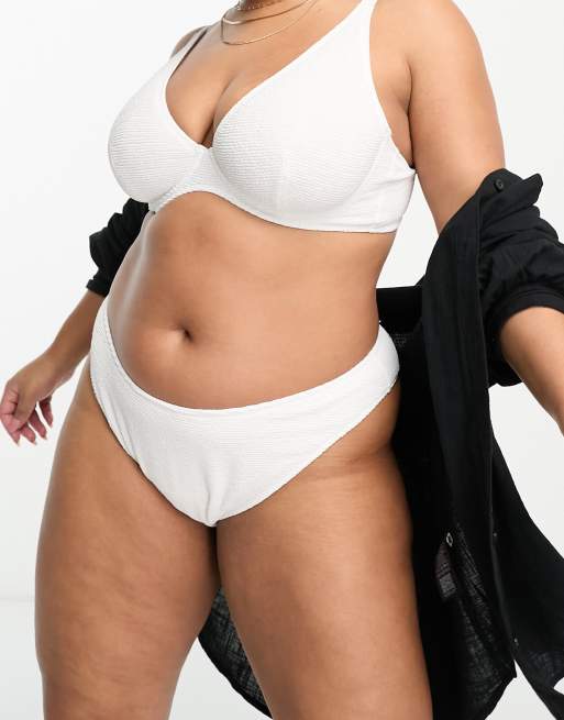 Ivory Rose Plus crinkle scoop front high apex bikini top in white , 2 of 4
