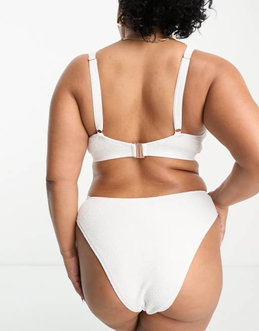Ivory Rose Plus crinkle underwire crop bikini top in white , 3 of 4