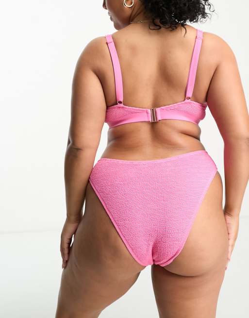 Ivory Rose Plus - Crop top bikini con ferretto in tessuto stropicciato rosa acceso , 2 di 4
