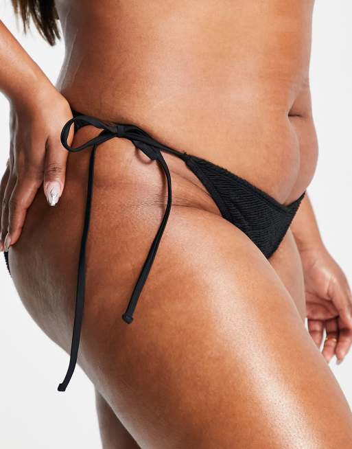 Ivory Rose Plus – Gekräuselter Bikinislip in Schwarz mit seitlichem Bindeband, 4 von 4