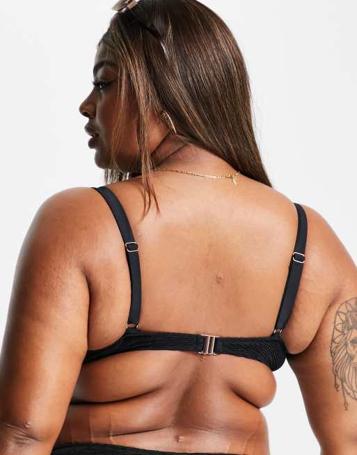 Ivory Rose Plus high apex bikini top in black crinkle, 2 of 4