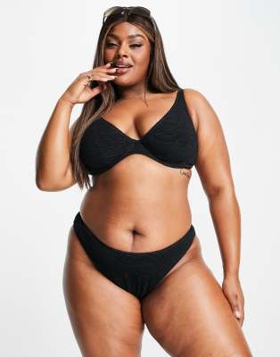 Ivory Rose Plus Hipster Bikini Brief In Black Crinkle