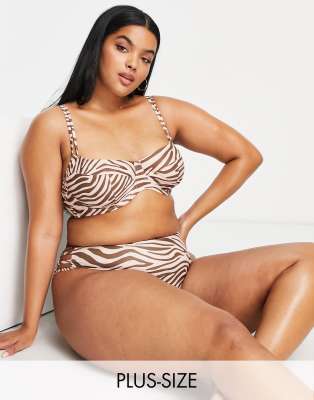 Ivory Rose Plus non padded underwired bikini top in zebra print-Multi