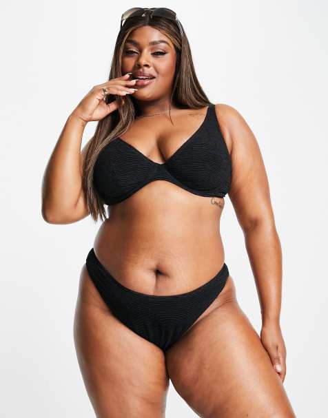 Ivory Rose Plus - Sorte hipster-bikinitrusser i krølstof - view 1