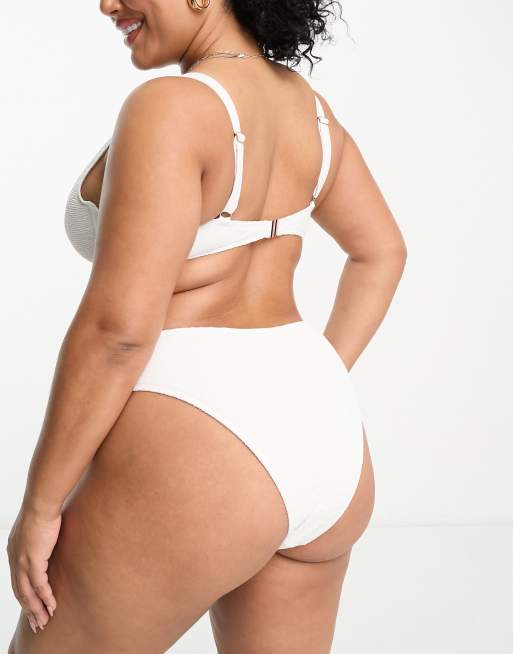 Ivory Rose Plus - Top bikini ad apice alto stropicciato bianco con scollo rotondo , 3 di 4