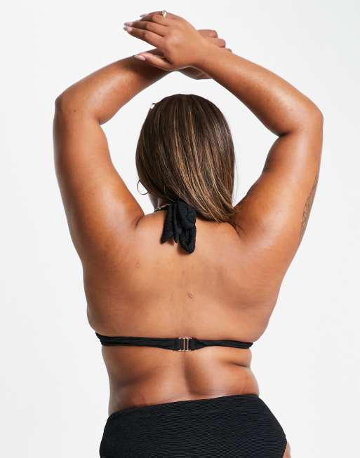 Ivory Rose Plus - Top bikini allacciato al collo in tessuto stropicciato nero, 2 di 4