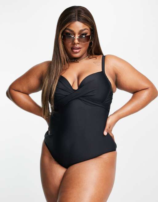 Brigitte Wrap Swimsuit, Women's Pink One-Piece, Plus Size Swimsuit