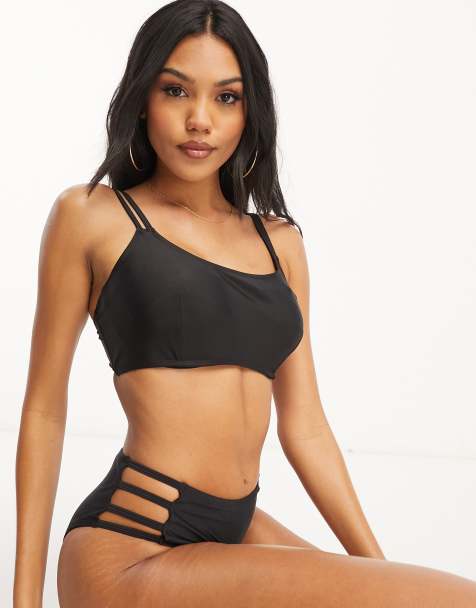 Ivory Rose - Poitrines généreuses - Mix & Match - Haut de bikini style crop top à doubles bretelles - Noir - view 1
