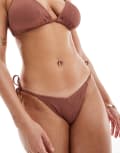 [Ivory Rose] Ivory Rose ribbed beaded tie side bikini bottoms in brown 18 Brown