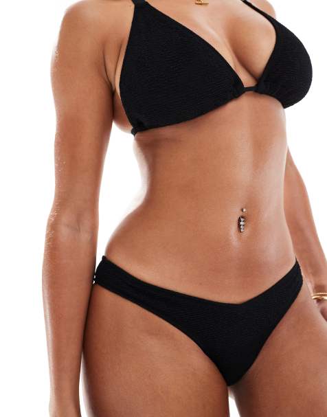 Ivory Rose Taglie Comode - Slip bikini a vita bassa mix & match in tessuto stropicciato nero - view 1