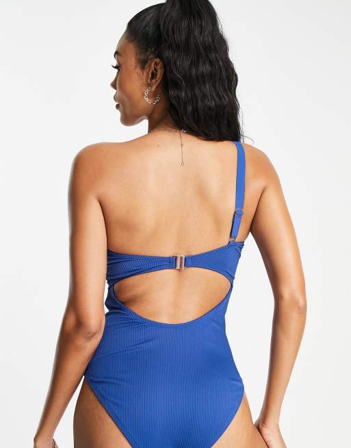 Ivory Rose - Vollere buste - Geribbeld badpak met blote schouder in marineblauw , 4 van 4