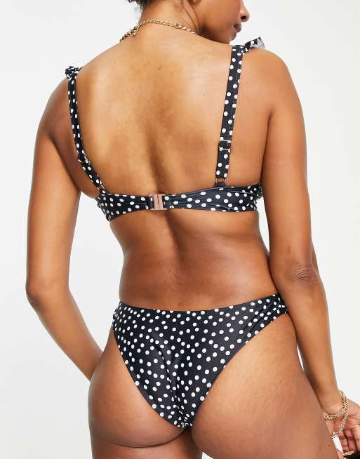Ivory Rose - Vollere buste - Mix en Match - Bikinitopje met ruches in zwart met stippen , 4 van 4