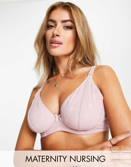 Ivory Rose - Zwangerschapskleding - Vollere buste - Borstvoedingsbh zonder vulling met hoge apex van mesh met sterretjes in nertsroze