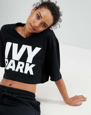 Ivy Park Logo Crop Top In Black ASOS