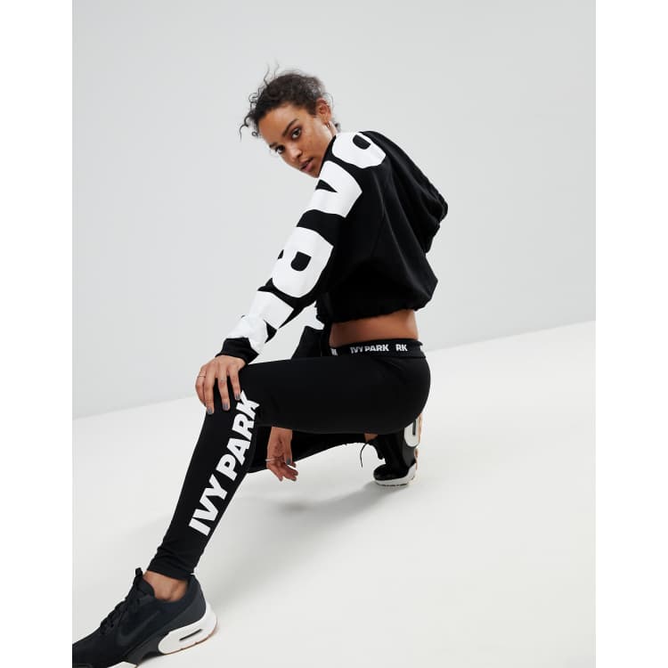 Ivy Park By Beyonce Black Wide Leg Logo Band Sweatpants UK Size XS