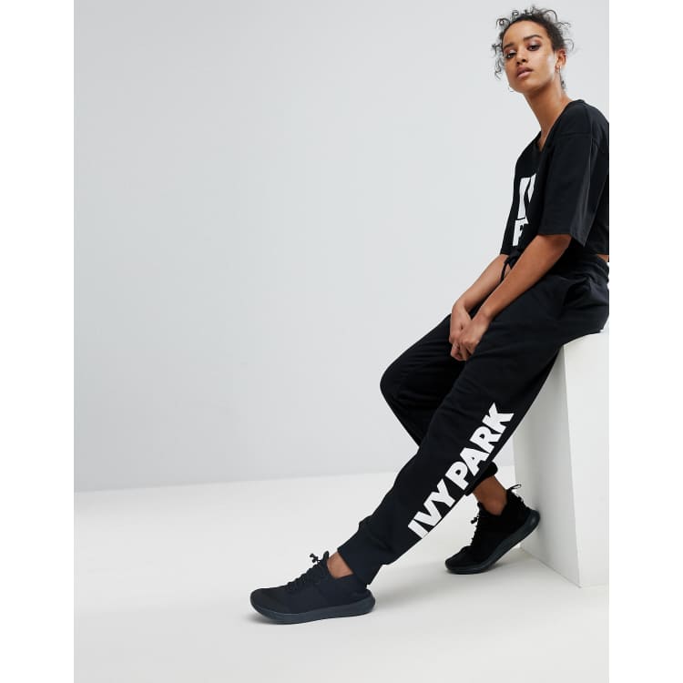 Ivy Park By Beyonce Black Wide Leg Logo Band Sweatpants UK Size XS $125