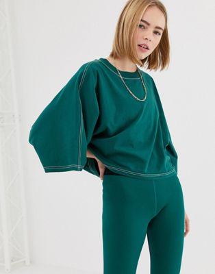 Ivy Park - Stab Stitch - Cropped kimono T-shirt in groen
