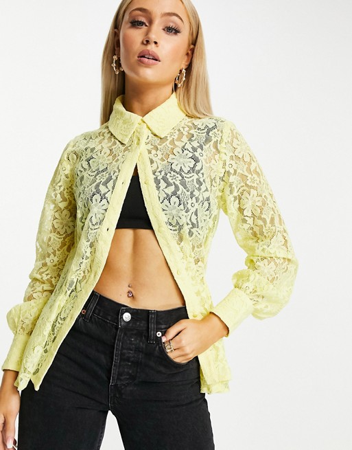 Ivy Revel lace detail blouse in pale yellow