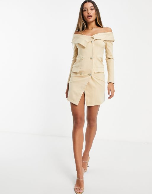 Ivy Revel off shoulder blazer dress in beige