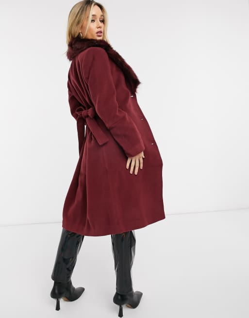 Burgundy fur 2025 collar coat