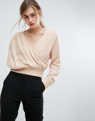 cross wrap off shoulder sweater
