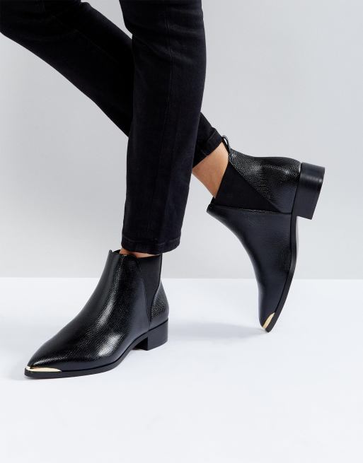 Flat black shop pointed ankle boots