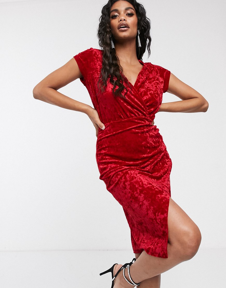 Ivyrevel - Fluwelen midi-jurk met overslag in rood
