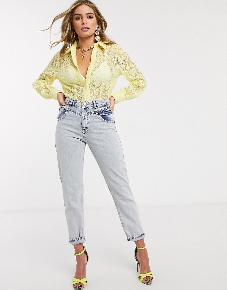 Ivyrevel - Kanten blouse met oversized pofmouwen in geel