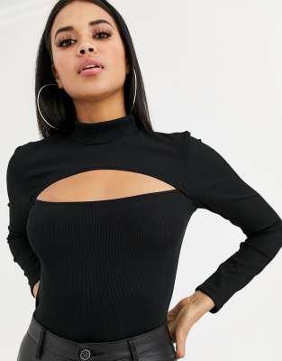 cut out neck long sleeve top