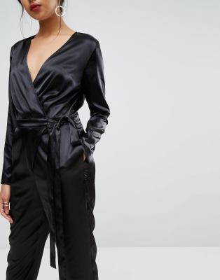satin jumpsuit long sleeve