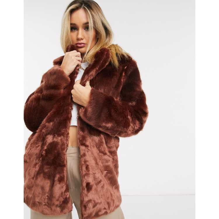 Vero moda burgundy hot sale faux fur coat