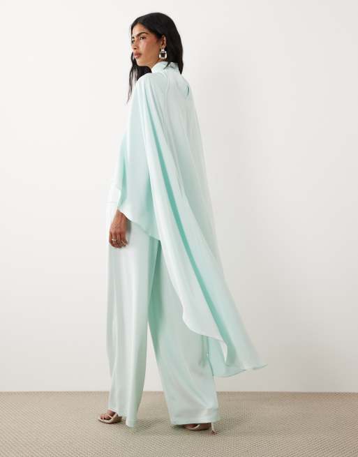 IYAL asymmetrical drape detail cape co-ord in mint, 3 of 4