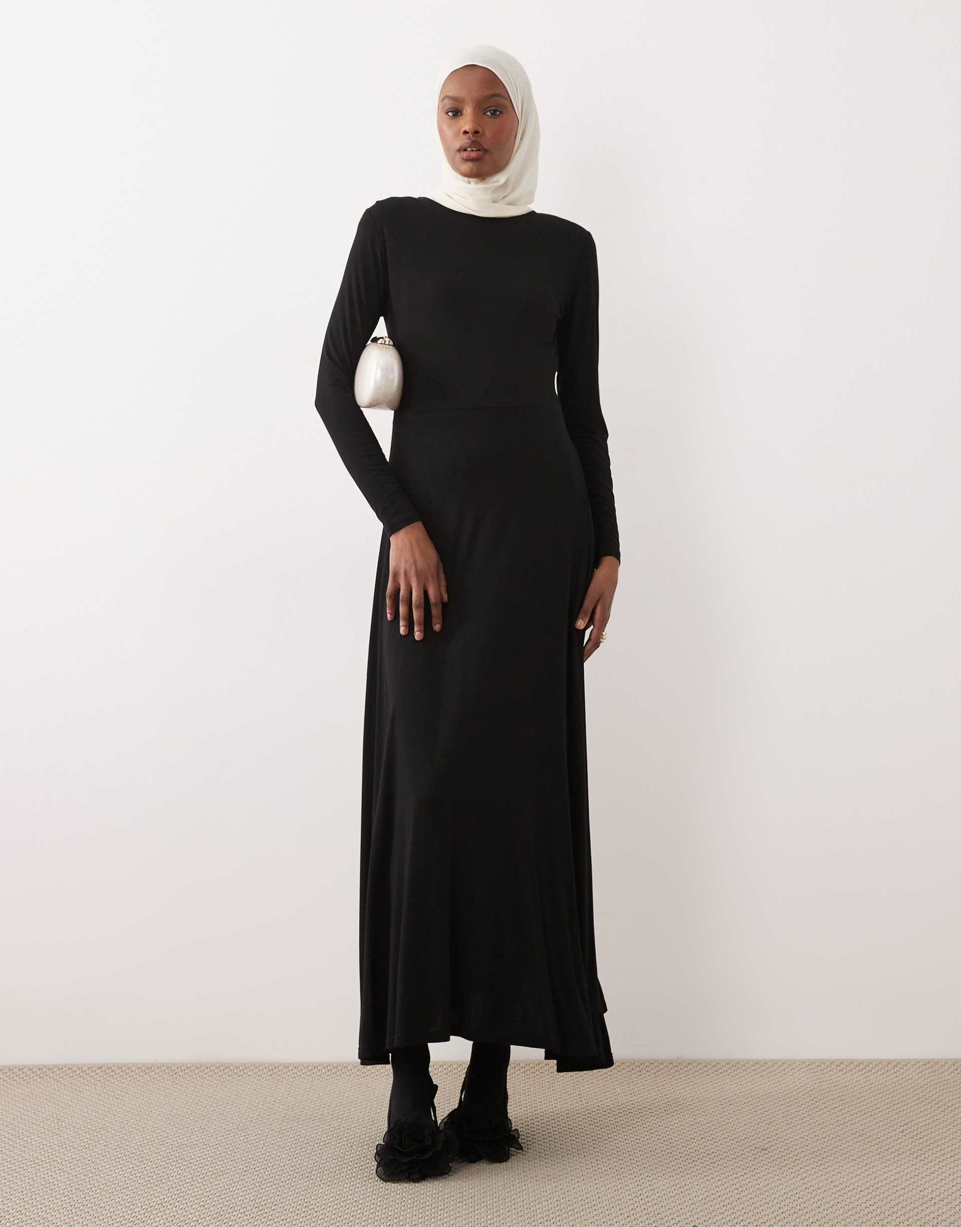 iyal bamboo long sleeve column dress in black