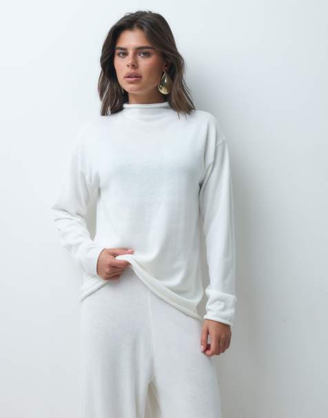 IYAL bardzo miękki dzianinowy sweter oversize z golfem, część zestawu, kremowy - view 1