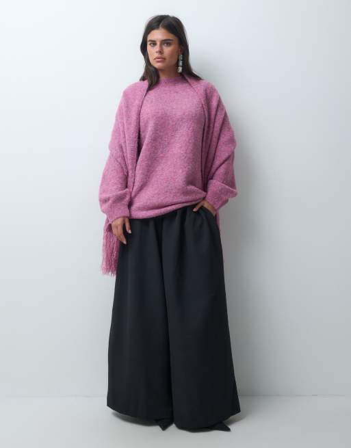 IYAL boucle knit scarf detail oversized jumper in pink, 4 of 4