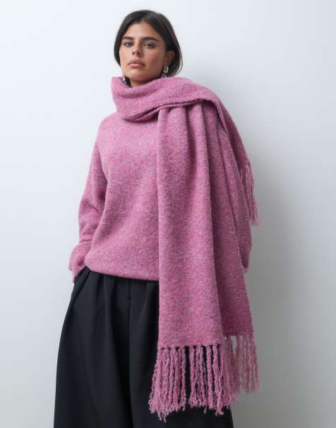 IYAL boucle knit scarf detail oversized sweater in pink - view 1