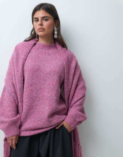 IYAL bouclégebreide oversized trui met sjaaldetail in roze, 3 van 4