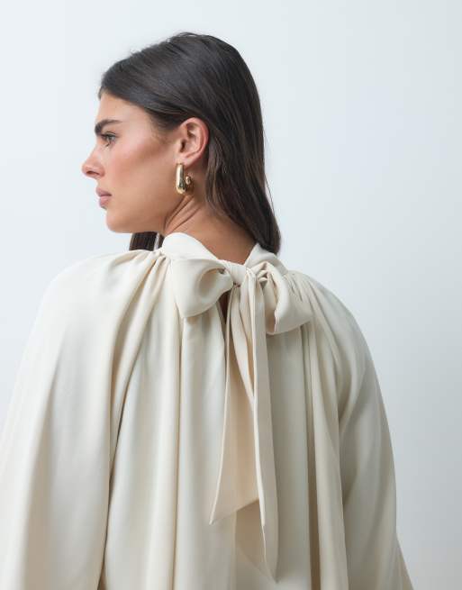 IYAL chiffon high neck boho tie sleeve detail blouse in cream, 2 of 4