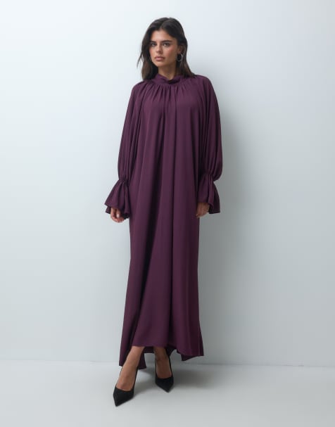 IYAL chiffon high neck boho tie sleeve detail maxi dress in burgundy - view 1