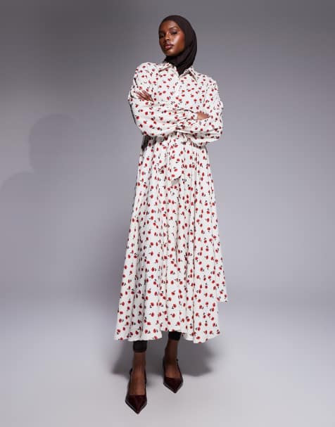IYAL collar detail button through maxi dress in cream rose print
