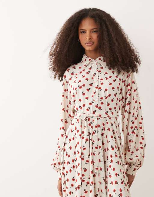 IYAL collar detail button through maxi dress in cream rose print, 4 of 4