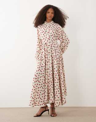 IYAL collar detail button up maxi dress in cream rose print multi 28590₽