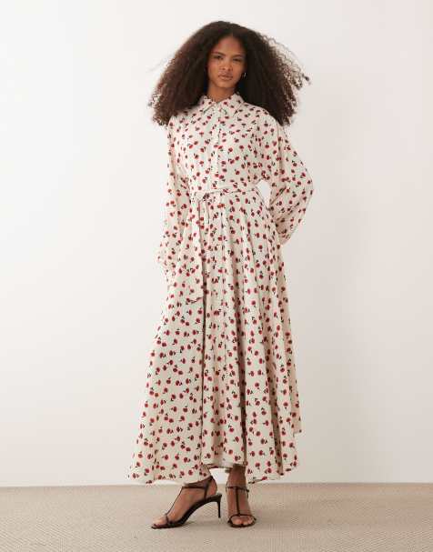 IYAL collar detail button up maxi dress in cream rose print - view 1