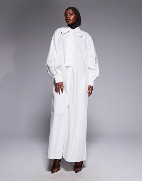 IYAL cotton oversized bow detail poplin button detail maxi dress in white - view 1