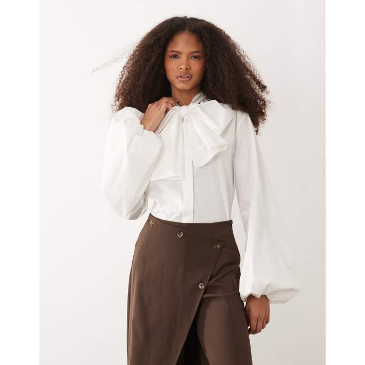 IYAL cotton oversized bow detail poplin shirt co-ord in white | ASOS