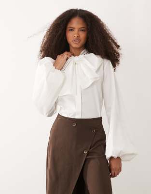 IYAL cotton oversized bow detail poplin shirt in white white