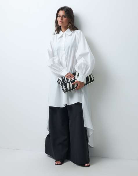 IYAL cotton poplin balloon sleeve oversized caped shirt in white - view 1