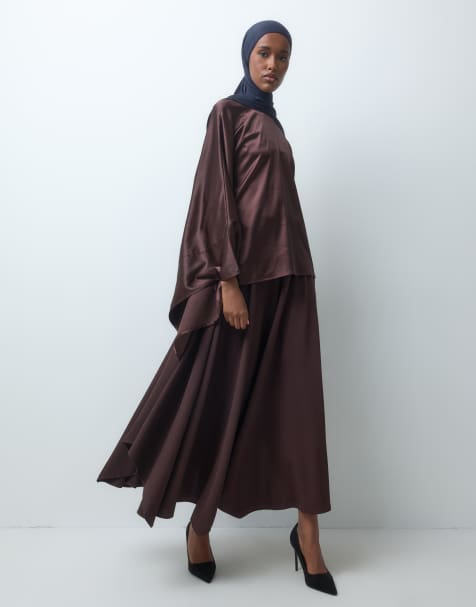 IYAL crepe asymmetric hem maxi skirt co-ord in chocolate - view 1