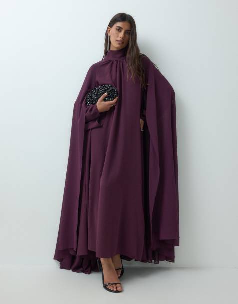 IYAL crepe cape detail maxi dress in burgundy